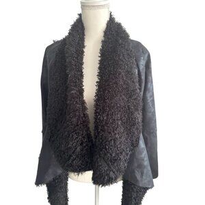 CARAPACE Faux Fur Trimmed Swing Jacket Coat Size Small